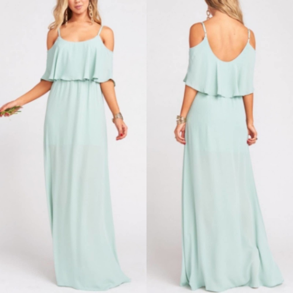 Show Me Your Mumu Caitlin Ruffle Chiffon Maxi Dress XL NWT Dusty Mint Crisp